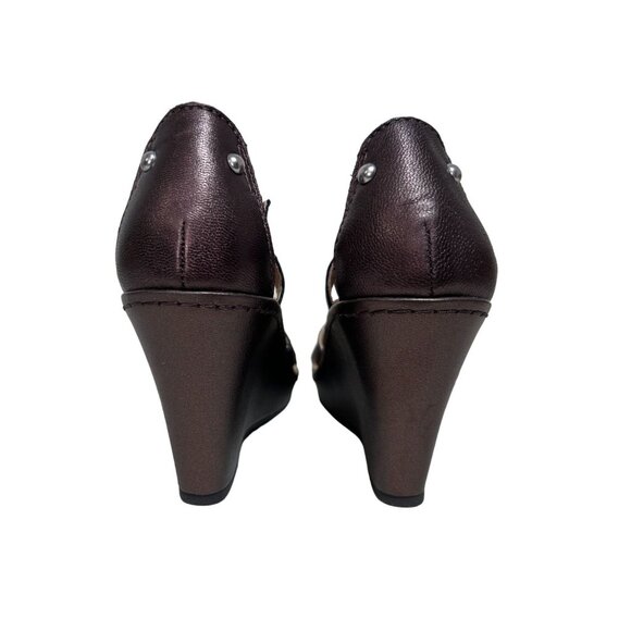 Born Women's Leather Studded Ankle Strap Wedge Sandals in Brown - Sz 9 (40.5) - Picture 4 of 10